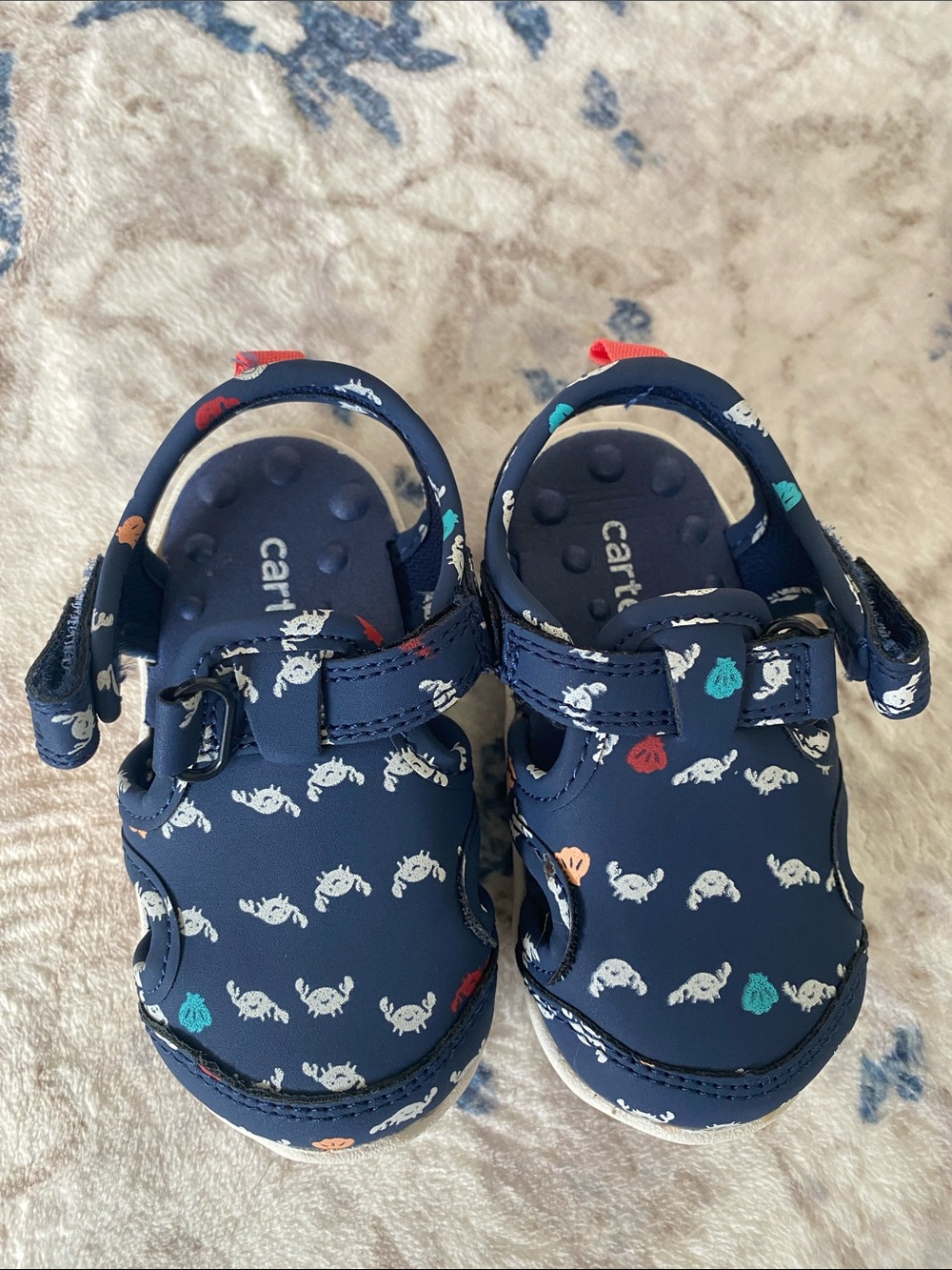 NWOT Carter's Navy Sandals with Colorful Crab Accents